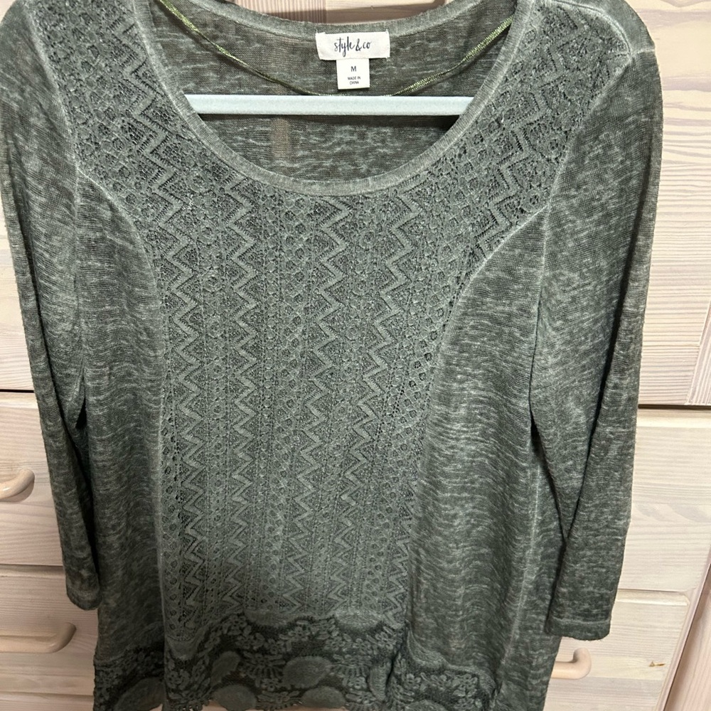 Style & Co. Olive Lace Accent Blouse